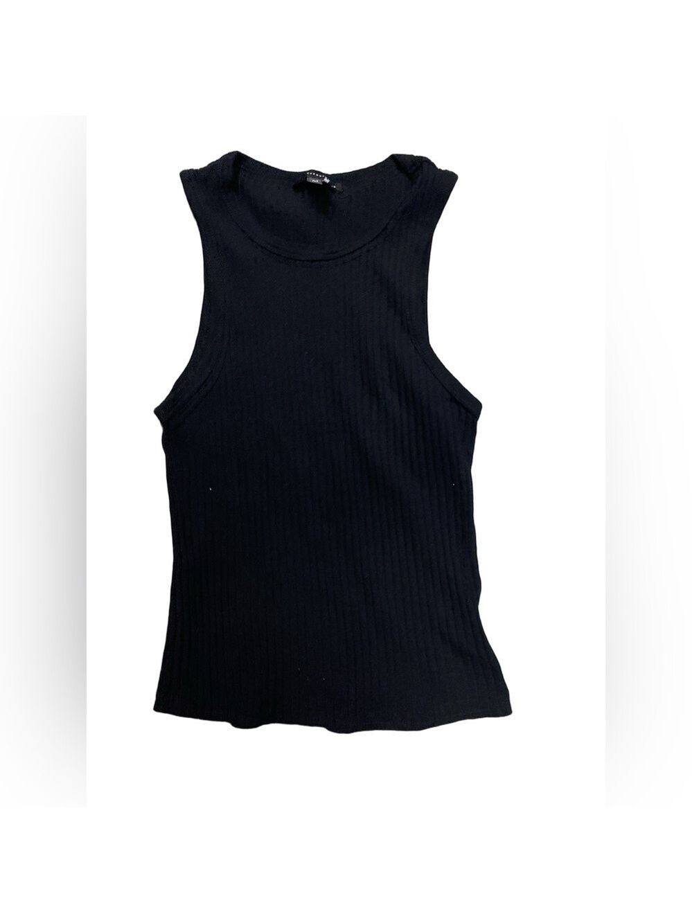 TWENTY FOUR SEVEN Black Ribbed High Neck Tank Top - Size Medium
